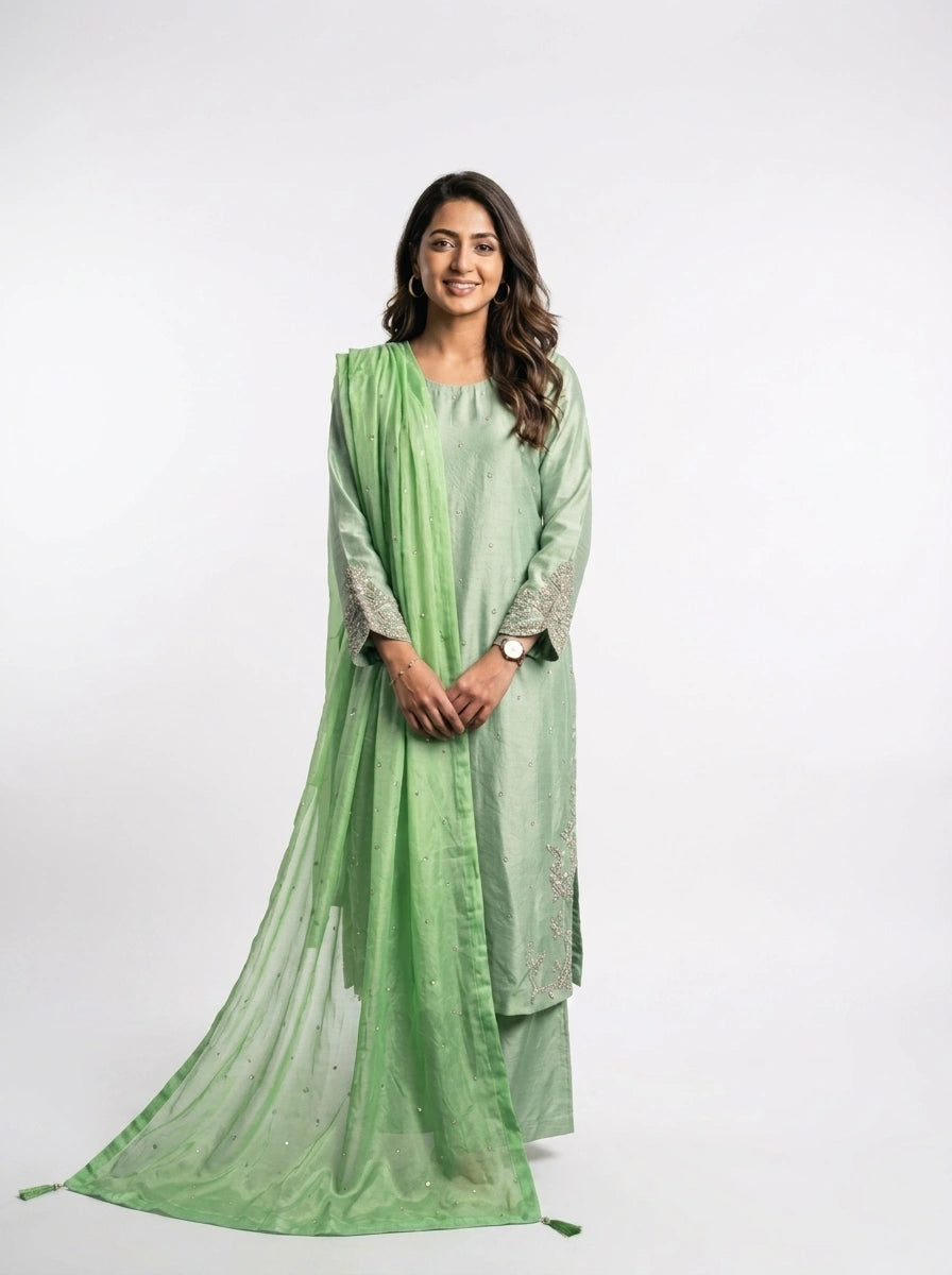 3 Piece - Russian silk Embroidered Suit - 0002