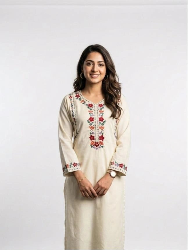 3 Piece - Cambric self lawn machine embroidery and sheesha work dress - 0013