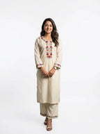 3 Piece - Cambric self lawn machine embroidery and sheesha work dress - 0013