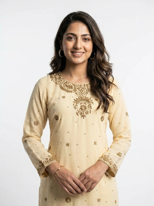 3 Piece - Malai silk hand embroidered suit - 0014