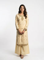 3 Piece - Malai silk hand embroidered suit - 0014