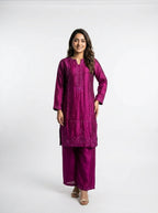 3 Piece - Shesha silk machine embroidered with cutdana touching - 0016