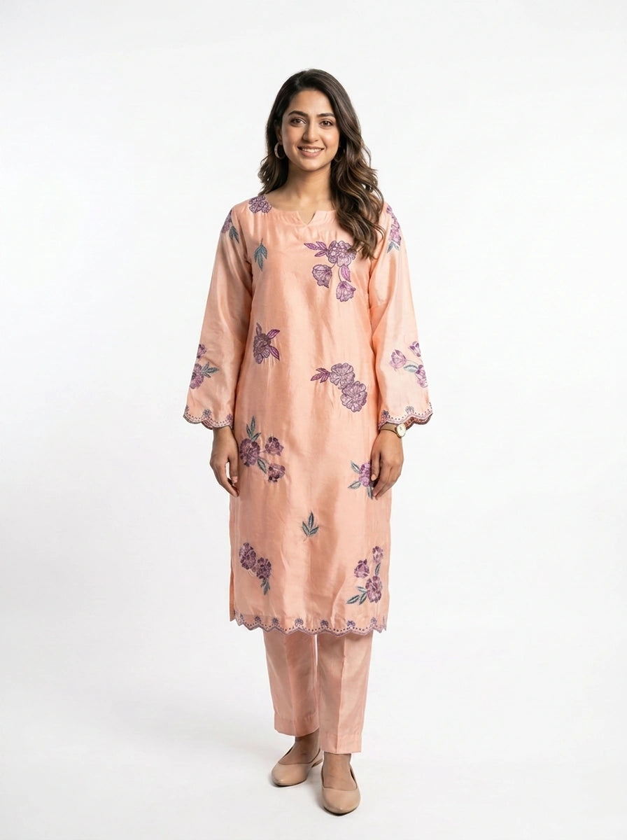 3 Piece - Sheesha silk machine embroidered - 0008