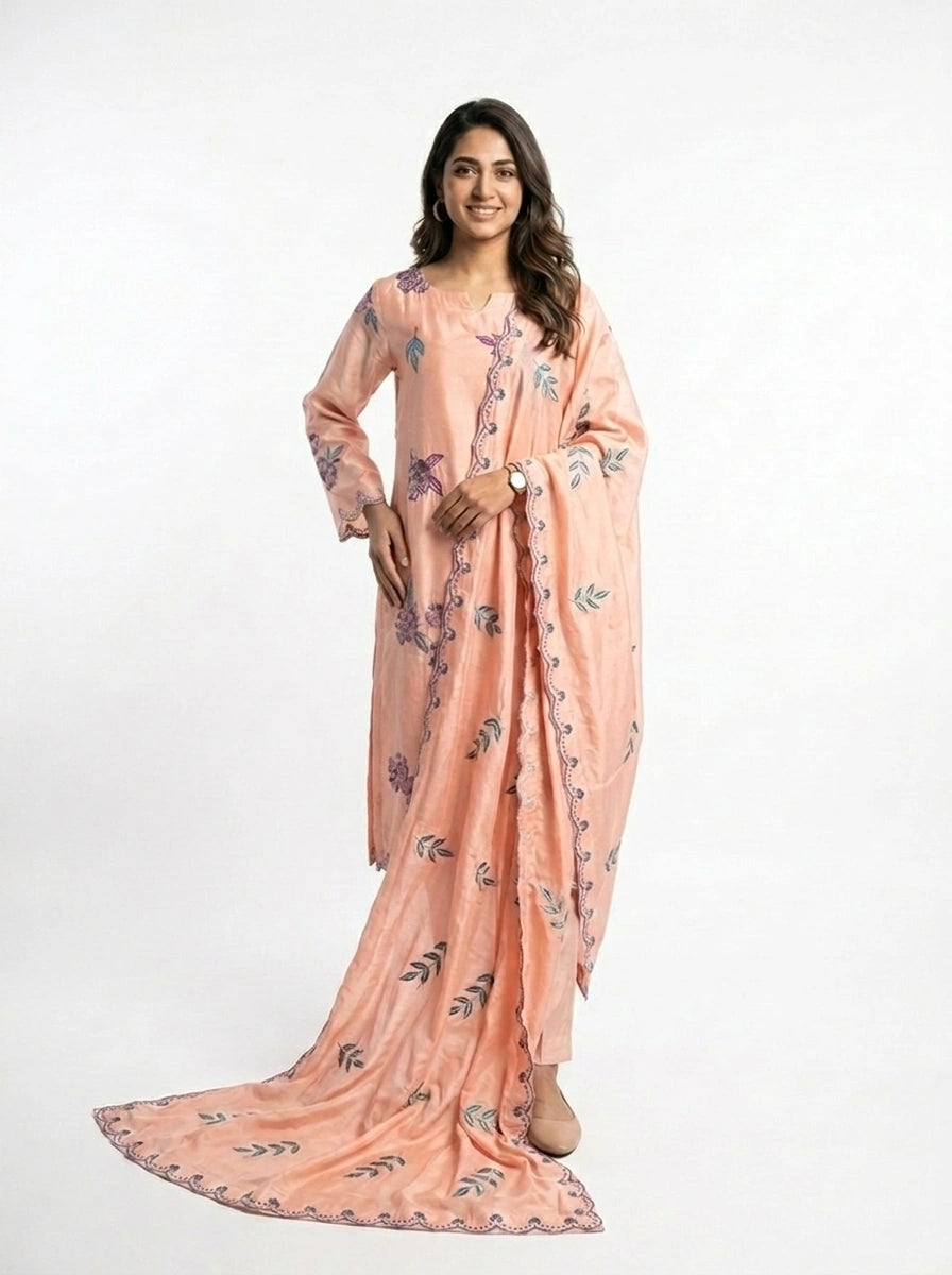 3 Piece - Sheesha silk machine embroidered - 0008