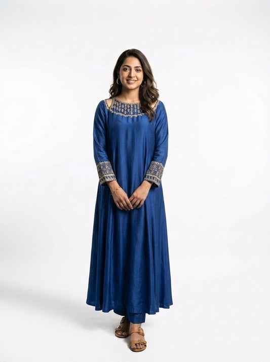 3 Piece - Butter Silk hand embroidered dress  - 0039