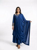 3 Piece - Butter Silk hand embroidered dress  - 0039