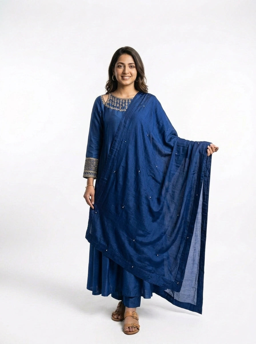 3 Piece - Butter Silk hand embroidered dress  - 0039