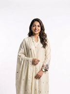 3 Piece - Cambric self lawn machine embroidered dress - 0010