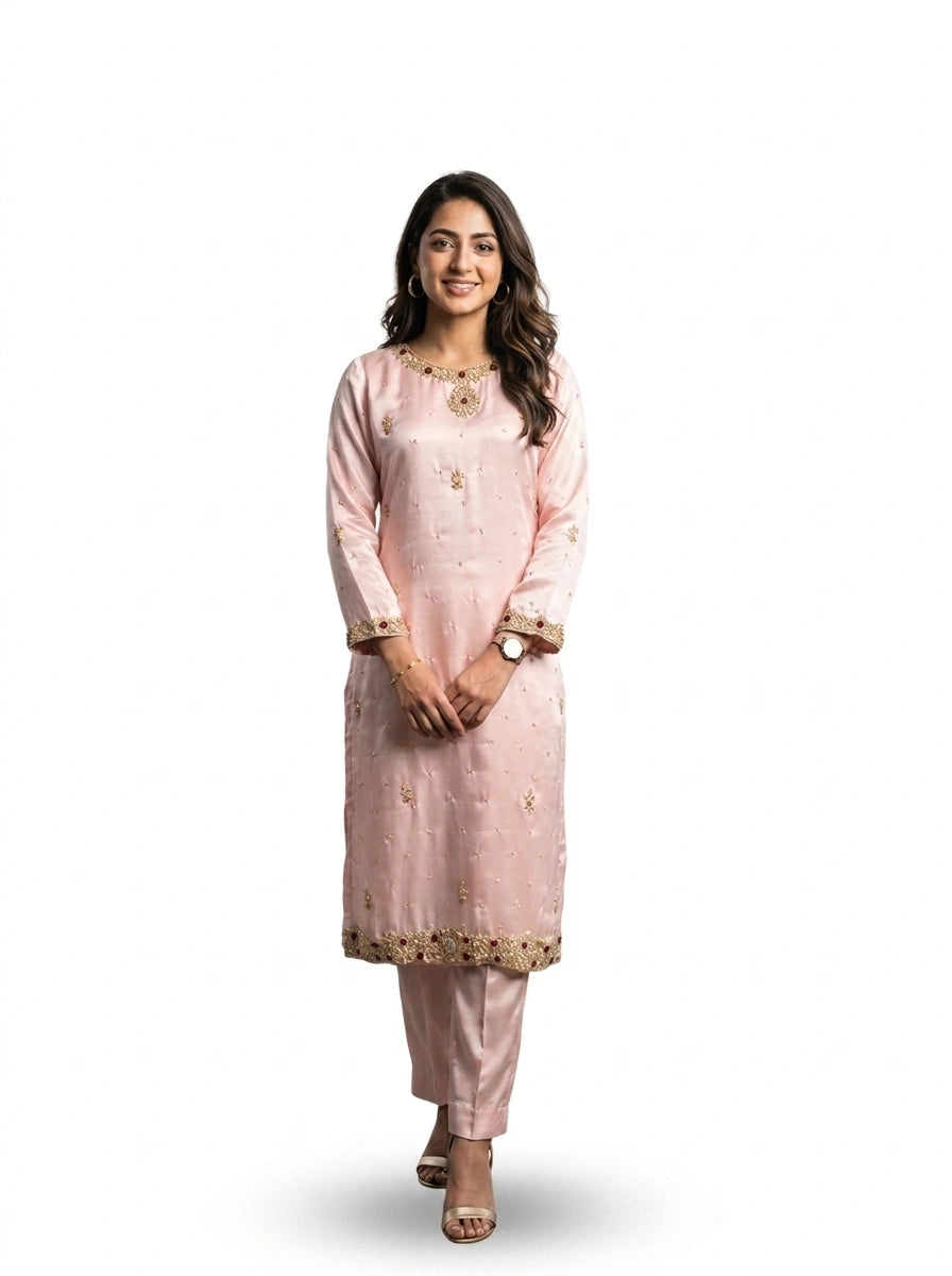 3 Piece - Pure silk hand embroidered suit - 0015