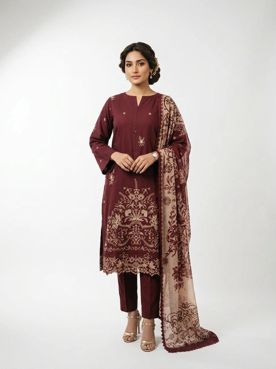 Maroon 3-Piece Suit Set - 0066