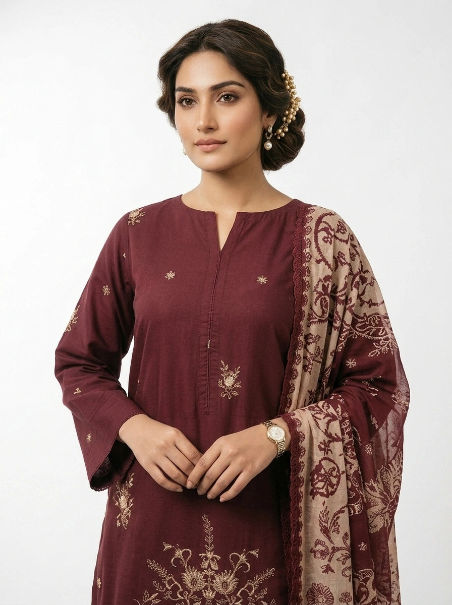 Maroon 3-Piece Suit Set - 0066