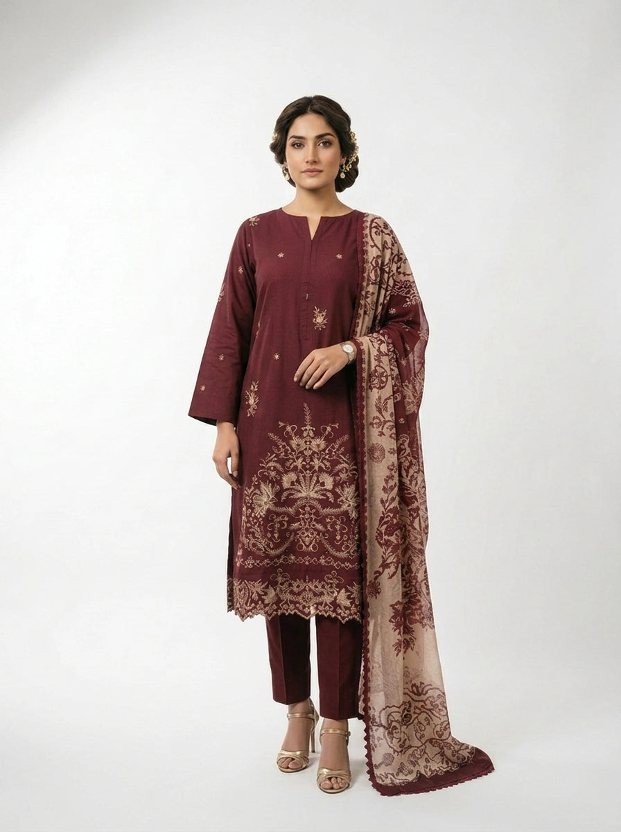 Maroon 3-Piece Suit Set - 0066