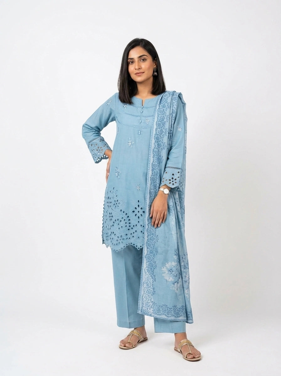 Sky Blue 3-Piece Suit Set - 0071