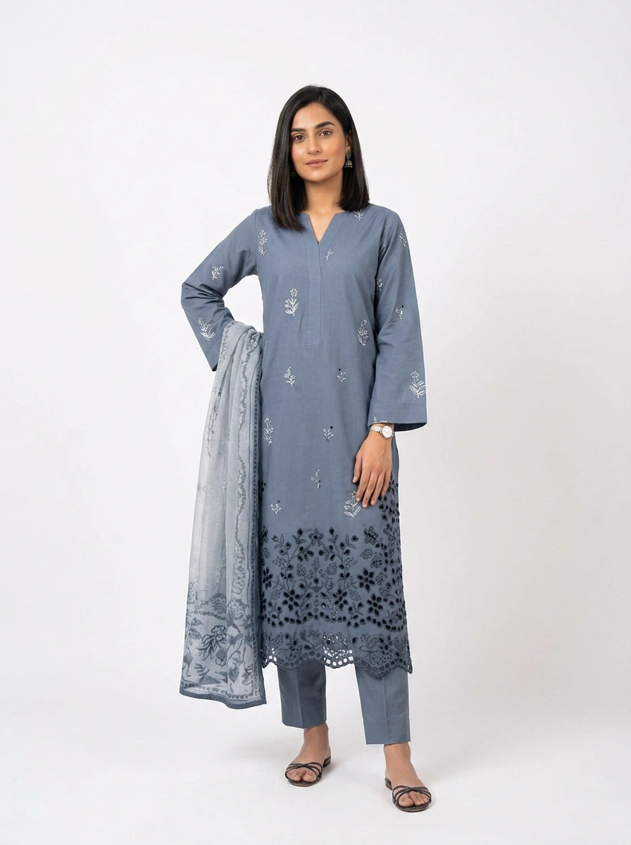 Grey-Blue 3-Piece Suit - 0074