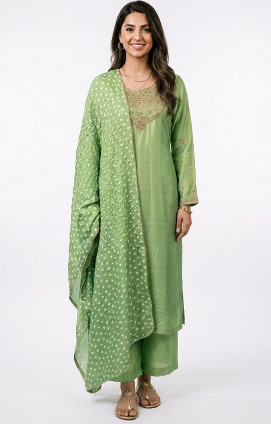 3 Piece - Russian silk Embroidered Suit - 0077